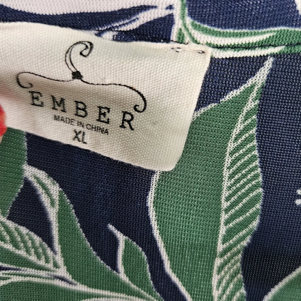 Ember XL Tropical Leaf Print Collared Tie Waist Cover-Up